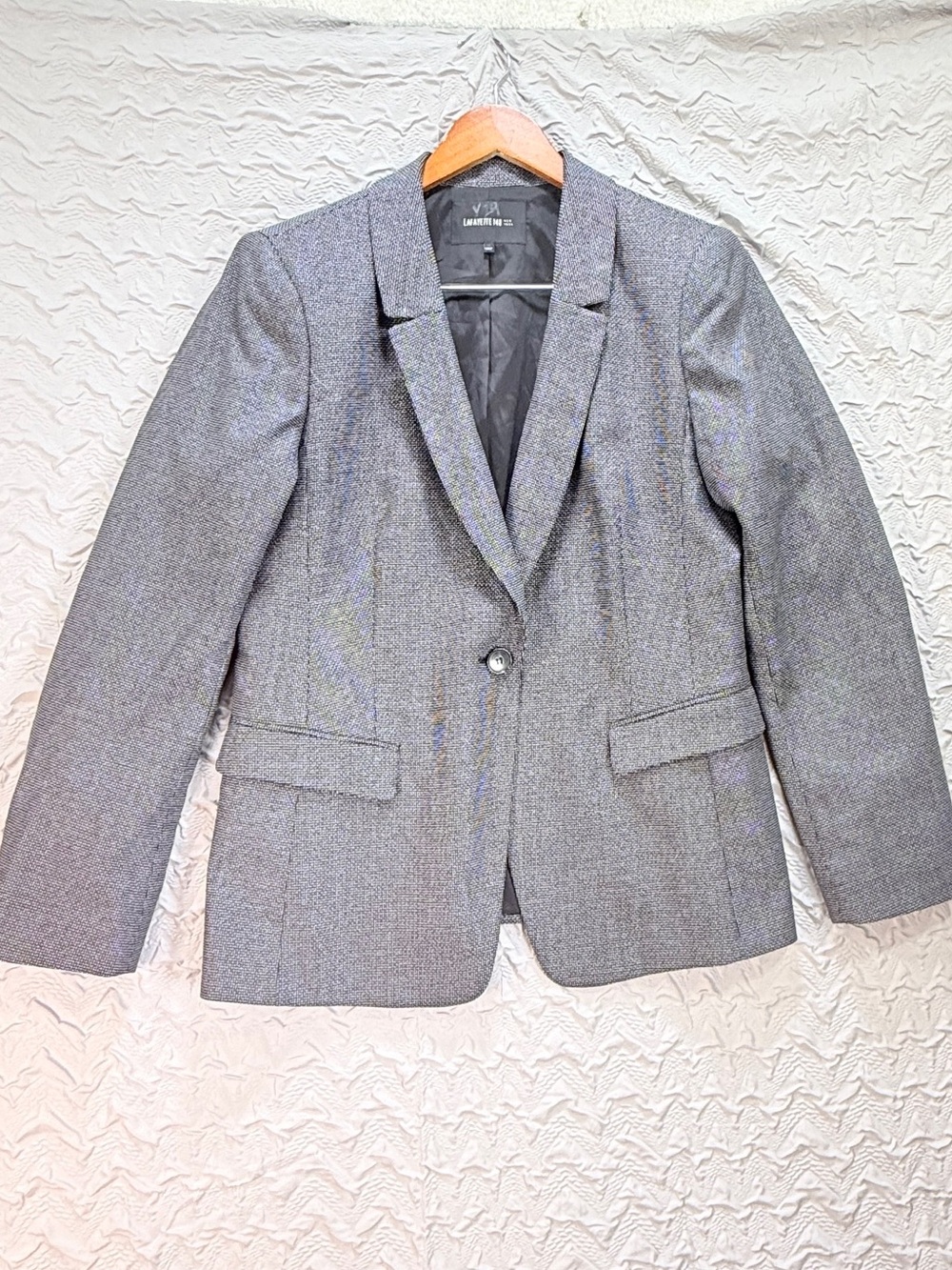 Lafayette 148 New York Wool Silk Blazer Womens 14 Gray Micro Dot Tailored Jacket